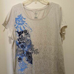 St. John's Bay Cream with Blue Flowers short sleeve top - 1x